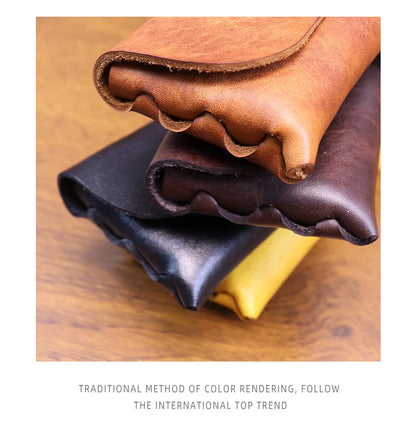 Genuine Leather Men Pencil Bag Handmade Wallet Large Capacity Retro Glasses Storage Bag Stationery Pencil Case Unisex Purses