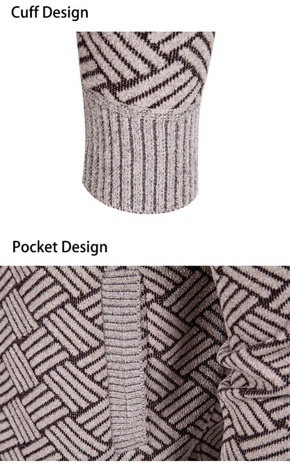 Mens Sweaters Jacket Full Zip Fleeced Sweater Cardigan Plaid Stand Collar Sweaters Coat Autumn Winter Homme Clothes