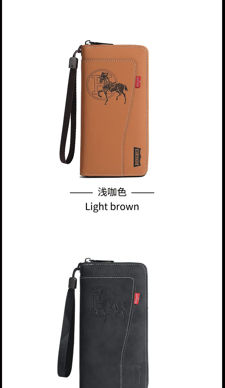 New men's wallet made of crazy horse leather with retro style from Europe and America PU zipper bag fashionable short card bag a
