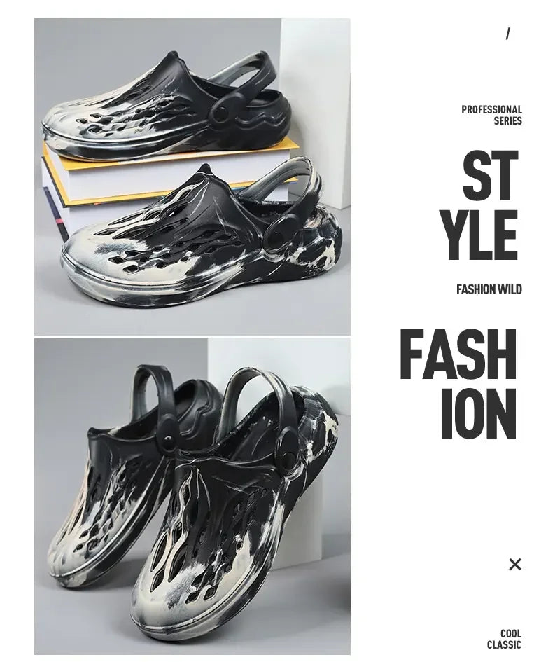 Outdoor Men's Summer Sandals Breathable EVA camouflage Slip-On Casual Shoes round Toe Flat Heel Color Block Pattern