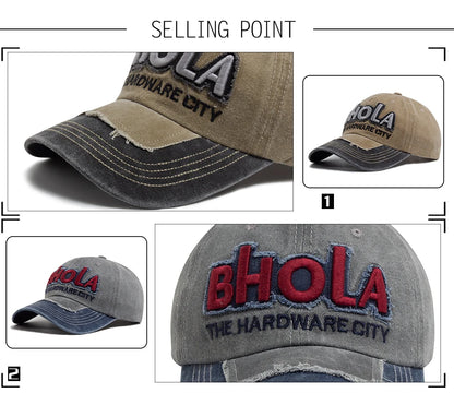 Men Women Baseball Caps BHOLA Fashion Letter Embroidery Hip Hop Cap Summer Washed Cotton Vintage Casual Sun Visor Hat Adjustable