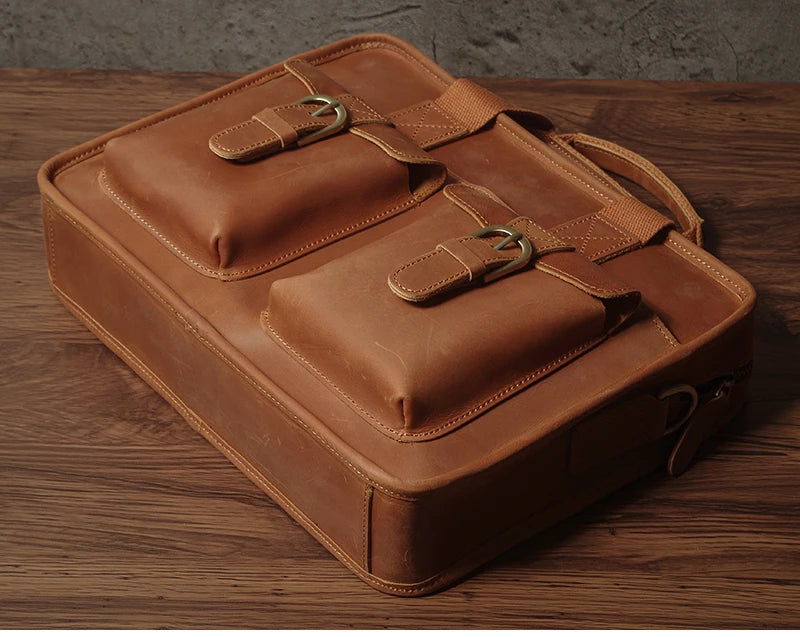 NUKA Retro Natural Cowhide Handbag Men's Real Leather Executive Briefcase Luxury Business Shoulder Bag Daily File Messenger Bags