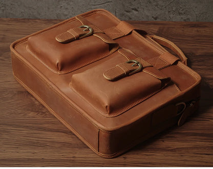 NUKA Retro Natural Cowhide Handbag Men's Real Leather Executive Briefcase Luxury Business Shoulder Bag Daily File Messenger Bags