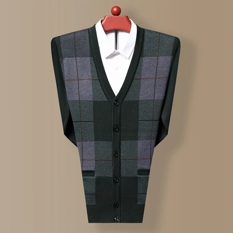 Dad's Sweater Cardigan Jacket Thickened Autumn and Winter Knitted Casual Thick Style Middle-aged and Elderly Men's Top