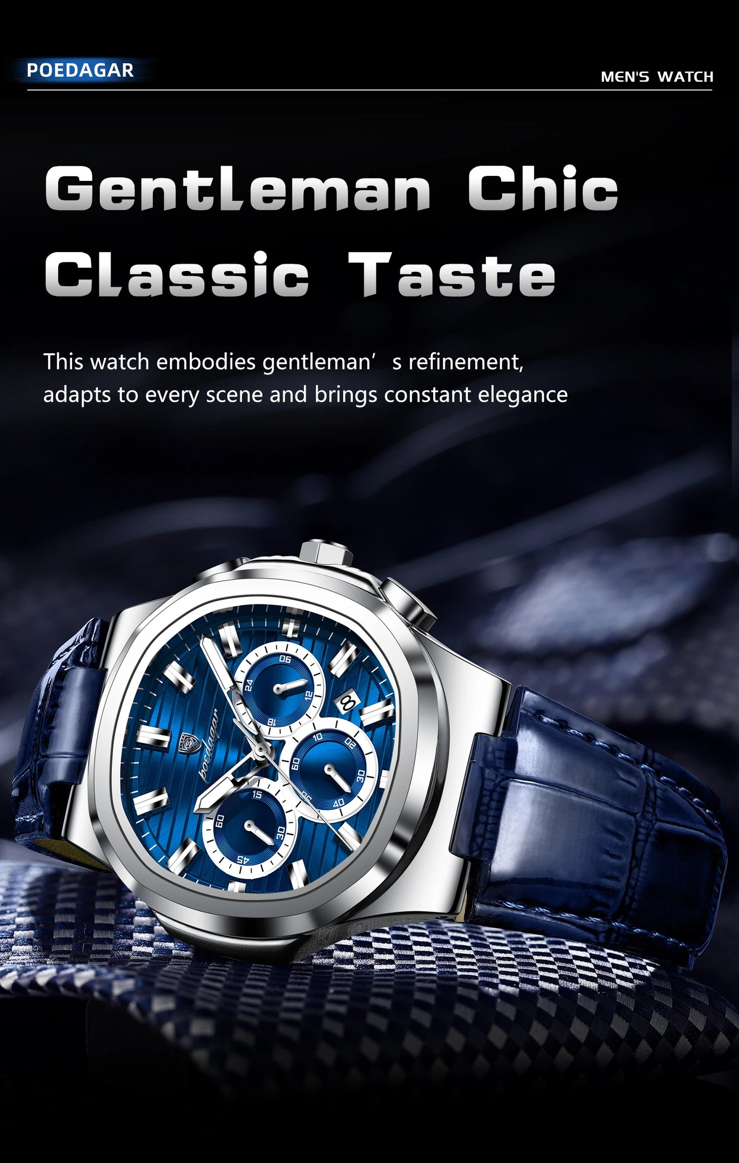 POEDAGAR Top Business Man Wristwatch Date Chronograph Waterproof Luminous Luxury Men Watch Leather Quartz Men's Watches Male+Box