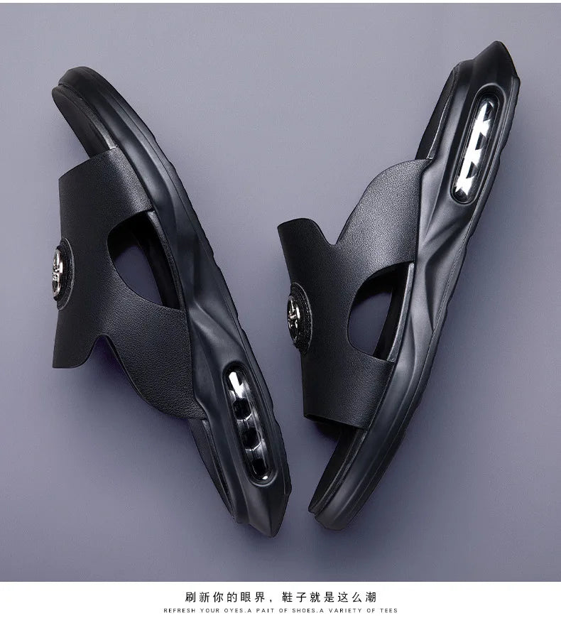 New Luxury Men's Genuine Leather Sandals Classic Roman Men Shoes Slippers Soft Comfortable Men Non-slip Walking Slippers Footwea