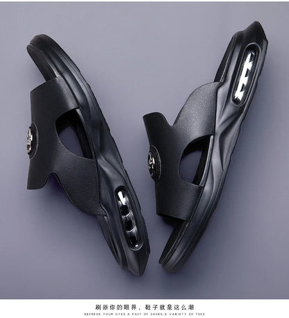 New Luxury Men's Genuine Leather Sandals Classic Roman Men Shoes Slippers Soft Comfortable Men Non-slip Walking Slippers Footwea