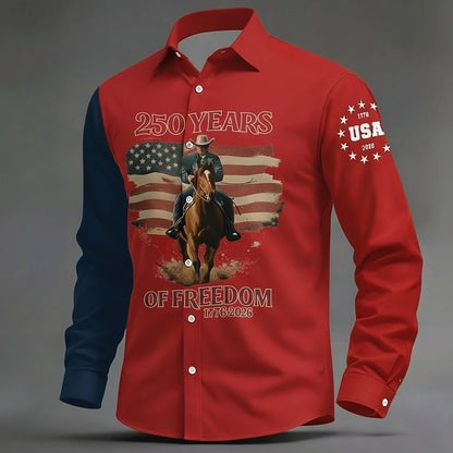 Men's Shirt Us Flag Freedom 250th Anniversary Trendy Retro 3D Print Top Autumn Long Sleeved Button up Spring Fall Holiday Shirts