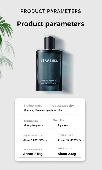 50ml Men's Woody Aquatic Perfume Long Lasting Fresh Masculine Fragrance Spray Eau de Parfum for Daily Casual Dating
