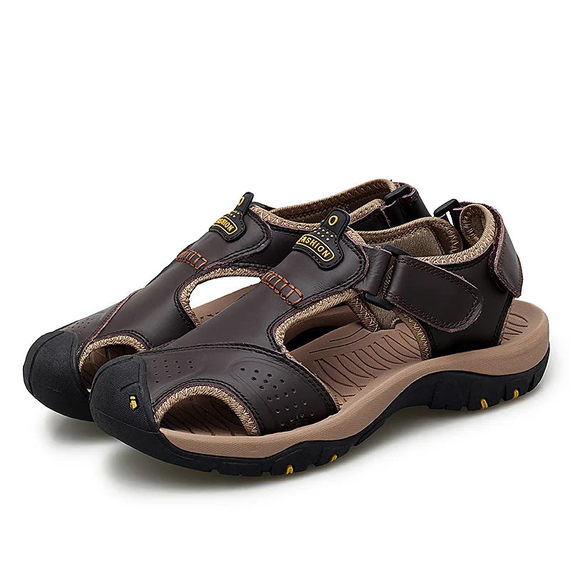 2026 New Men's Sandals Handmade Thick Bottom Rubber Breathable Casual Slip-On Beach Shoes Leather Upgraded Version
