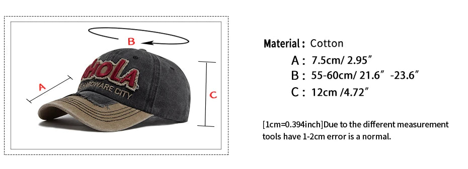 Men Women Baseball Caps BHOLA Fashion Letter Embroidery Hip Hop Cap Summer Washed Cotton Vintage Casual Sun Visor Hat Adjustable