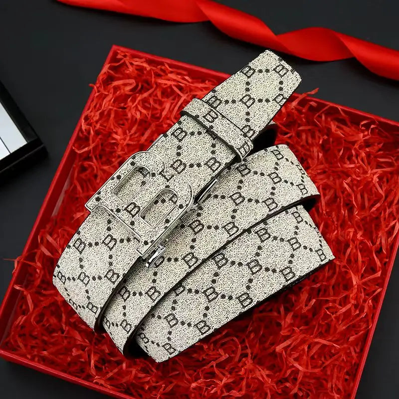 New luxury brand men's belt fashion business alloy needle buckle men's belt B buckle head waist belt for men