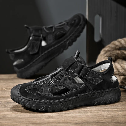 Men Outdoor Protective Toe Sandals Hollow Breathable Mesh Upper Quick Dry Lining Non Slip Walking Camping Driving Casual Shoes