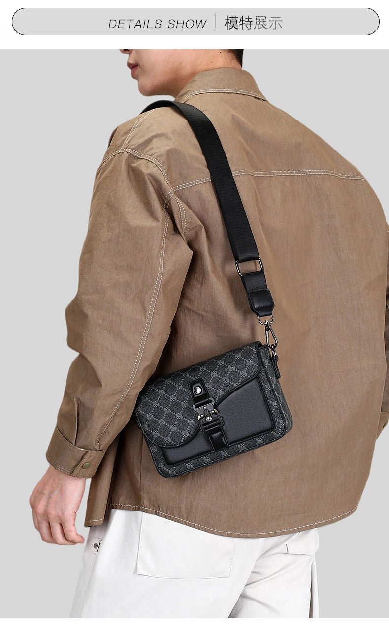 High-End Casual Shoulder Bag for Commuting Business Waterproof Daily Sling Bag Fashionable Jacquard Pattern Men's Crossbody Bag