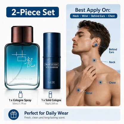2Pcs Men Cologne Set Ocean Fresh Spray Perfume & Solid Cologne Long Lasting Portable Fragrance Gift for Him Travel Daily