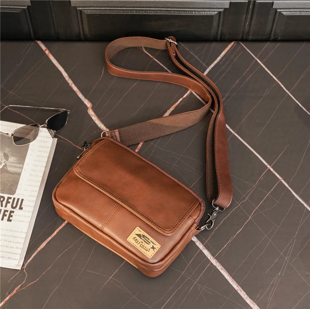 Vinatge Men's Crossbody Bag Soft PU Leather Shoulder Bag For Men Fashion Square Crossbody Messenger Bag Flap Zipper Satchels