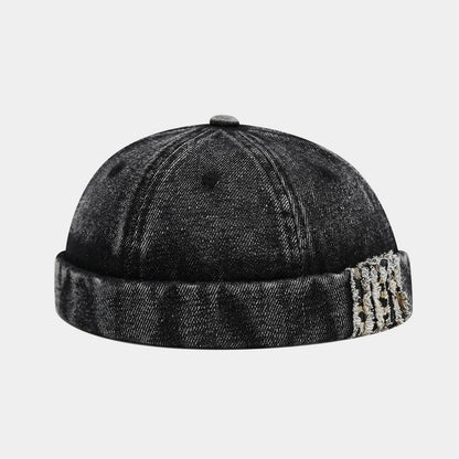 Retro Denim Docker Cap Splicing Style Brimless Caps Without Visor Leopard Beanie Hat Hats Adjustable Street Cool Vintage