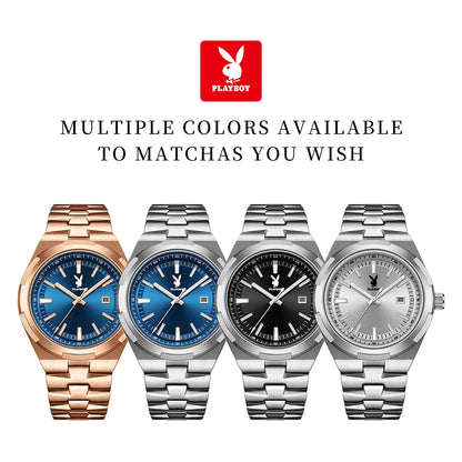 PLAYBOY 3112 Brand original authentic stainless steel strap luminous function calendar display men's quartz watch