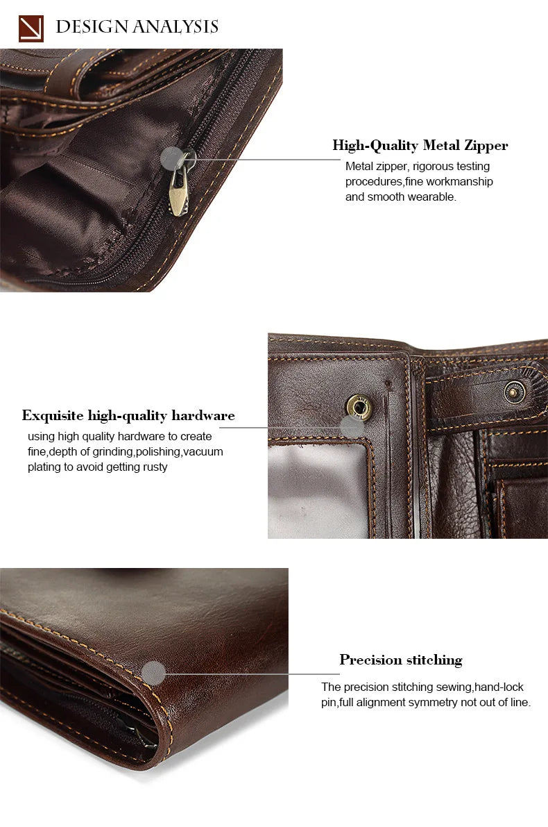 New Men Wallet Cowhide Genuine Leather Wallets Coin Purse Clutch Hasp Open Top Quality Retro Short Wallet Multi Cards Slots