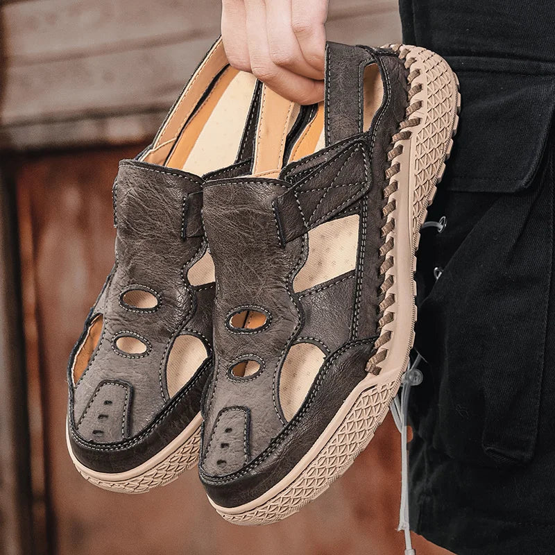 Male Casual Leather Summer Shoes Versatile Men's Sandals Durable Handmade Stitching Besch Shoes Non Slip Roma Footwear Sandals