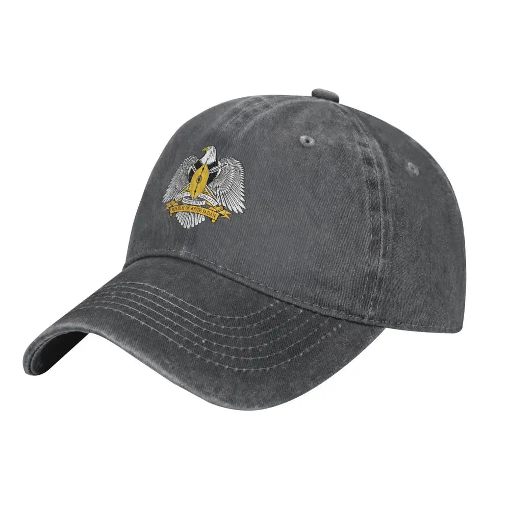 Men Baseball Cap South Sudan Emblem Charcoal Washed Denim Classic Vintage Cotton Dad Trucker Hat Unisex Adult