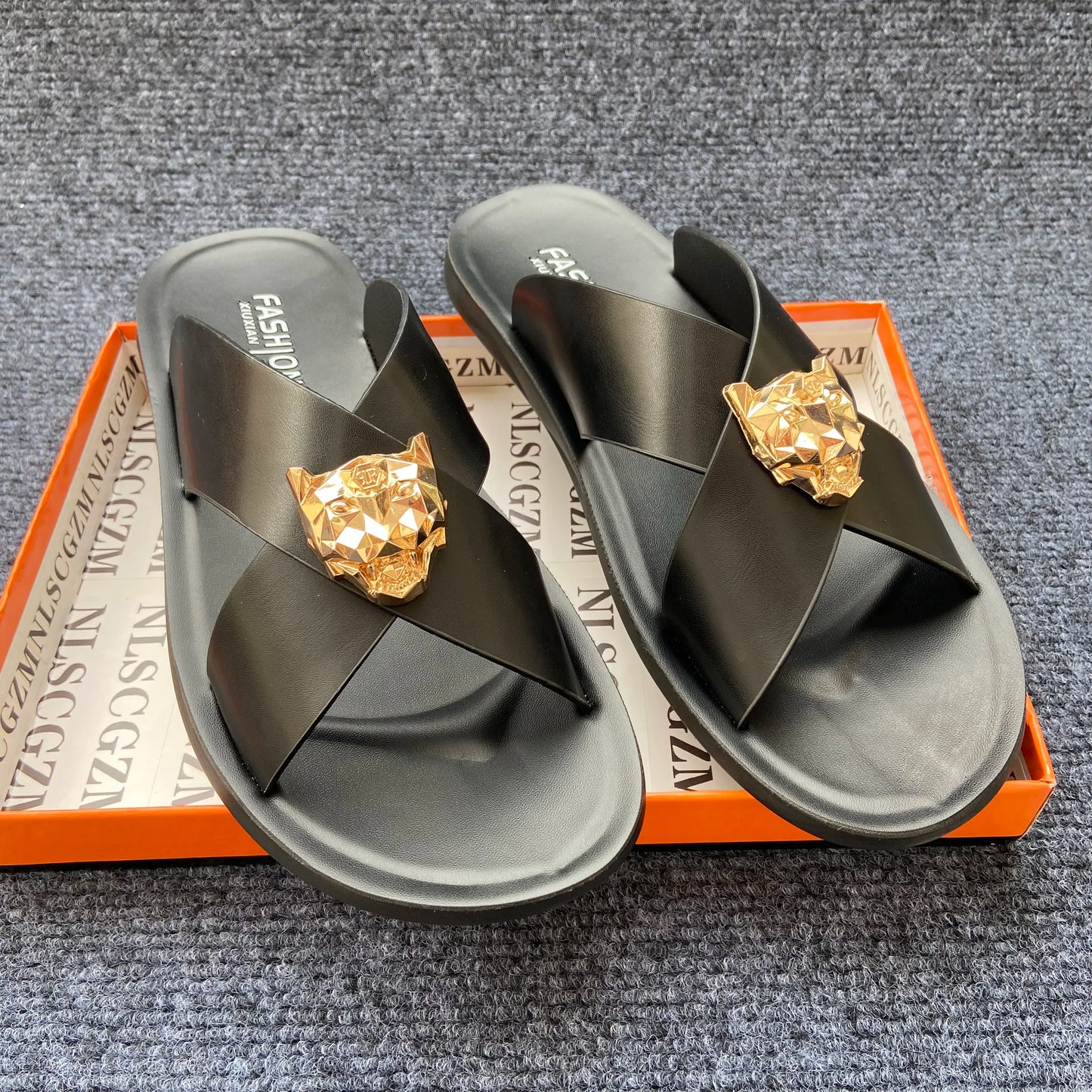 genuine leather slippers men original summer fashion Man slippers outdoor slides size 38-48 new brand designer shoes for man