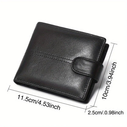 Men's Genuine Leather Wallet, Rfid Anti-Theft Brush, Anti-Magnetic, Short Coin Purse, Large Capacity, Multi-Slot Buckle Wallet