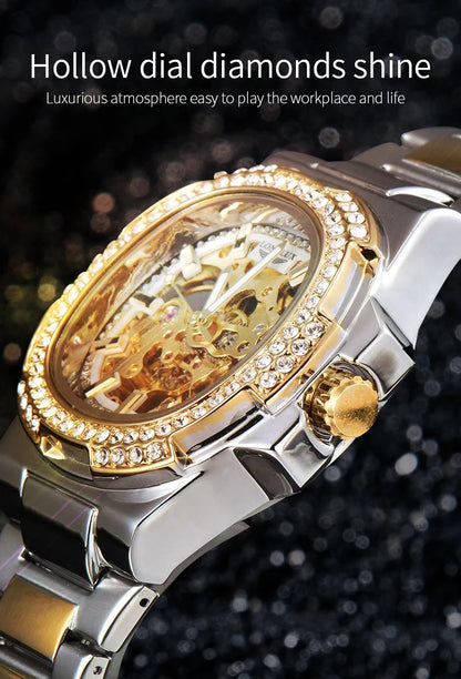LONGLUX Automatic Man Watch Luxury Stainless Steel Wholesale Mechanical Wristwatches Skeleton Waterproof Diamond Watch Man Watch