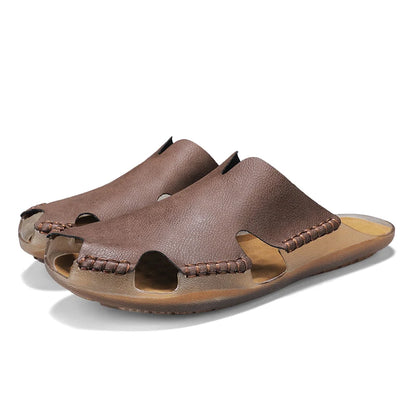 New Quality Leather Non-Slip Slippers Men Beach Sandals Comfortable Summer Shoes Men Slippers Classics Men Flip Flops Big Size