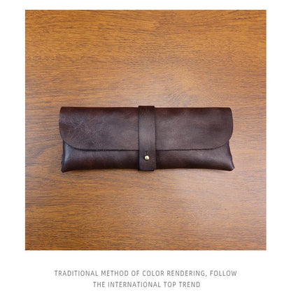 Genuine Leather Men Pencil Bag Handmade Wallet Large Capacity Retro Glasses Storage Bag Stationery Pencil Case Unisex Purses