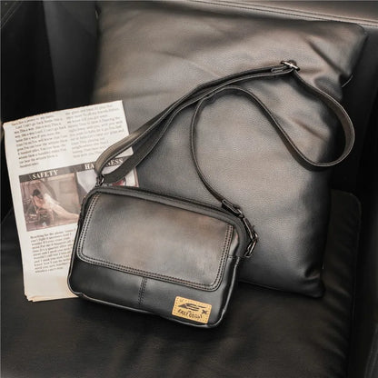 Vinatge Men's Crossbody Bag Soft PU Leather Shoulder Bag For Men Fashion Square Crossbody Messenger Bag Flap Zipper Satchels