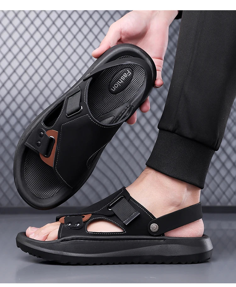 Men's Summer Outdoor Driving Sandals Comfortable Breathable Anti-slip Thick Bottom Two-Way Beach Slippers-WC20253