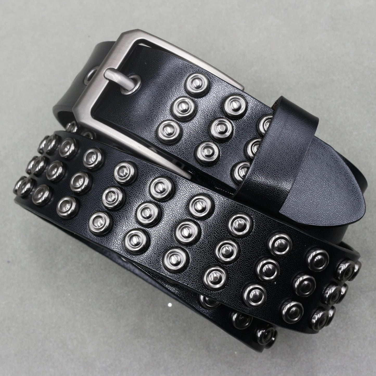 NEW Metal Rivet Cowboy Belt Genuine Leather Cowskin Men Belt Punk Rivet Jeans Belts For WOMEN Ceinture Homme Cinturones Hombre