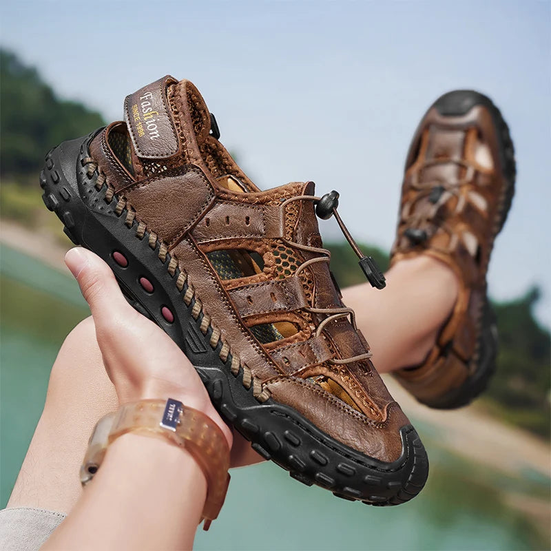 Anti-collision Toe Mens Soft Sole Summer Flats Sandals New Slippers Breathable Beach Shoes Outdoor Casual Shoe Large Size 38-48