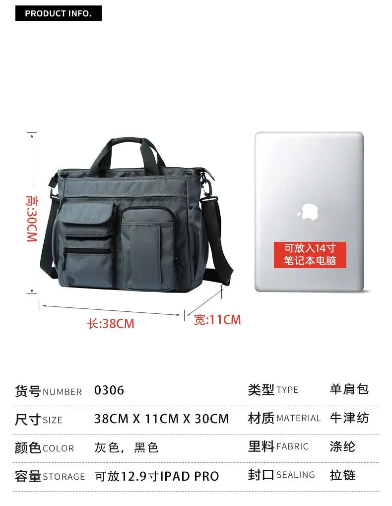 14 Pocket Men Shoulder Messenger Bag Waterproof Crossbody Bags Waterproof Oxford Travel Handbag Large Capacity Storage Work Bags