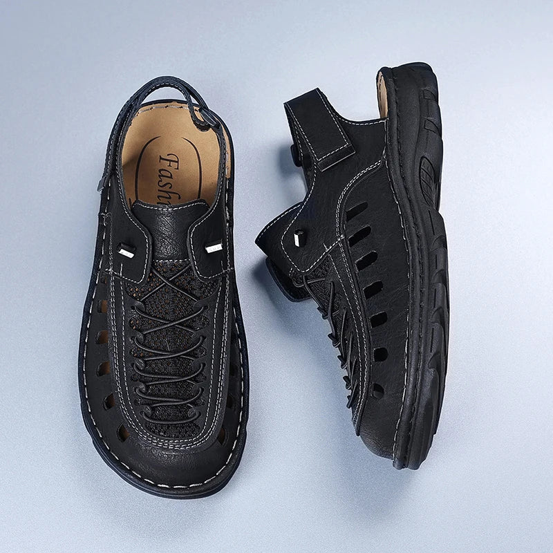 New Summer Men's Leather Sandals Casual Outdoor Beach Shoes Comfortable Male Hollow Out Footwear Leisure Walk Sandaly Sandalias