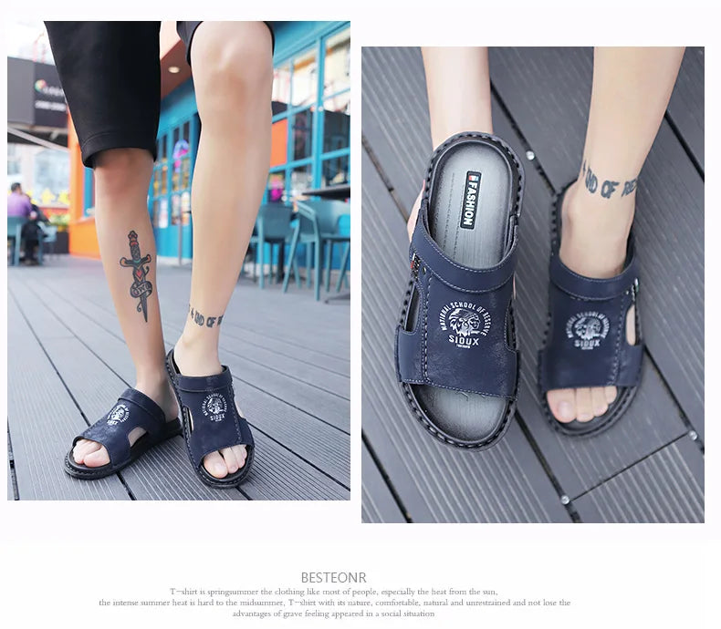 Men's Summer Genuine Leather Sandals Classic Roman Men Shoes Slippers Soft Comfortable Men Non-slip Walking Footwea Plus Size 47