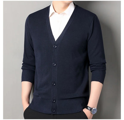Mens Autumn Clothes Fleece Cardigan Jacket Knitted Sweater Outwear V-neck Fashion Cardigans Warm Men's Top
