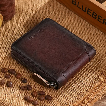 Wallet for men genuine leather zipper wallet, change card bag, all-in-one wallet, trendy short clip for men