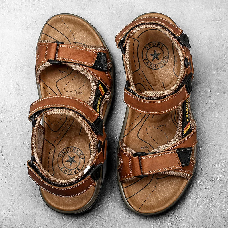 Brand Summer Men's Sandals Genuine Leather Men Slippers Gladiator Men Beach Sandals Soft Comfortable Outdoors Wading Shoes 38-46