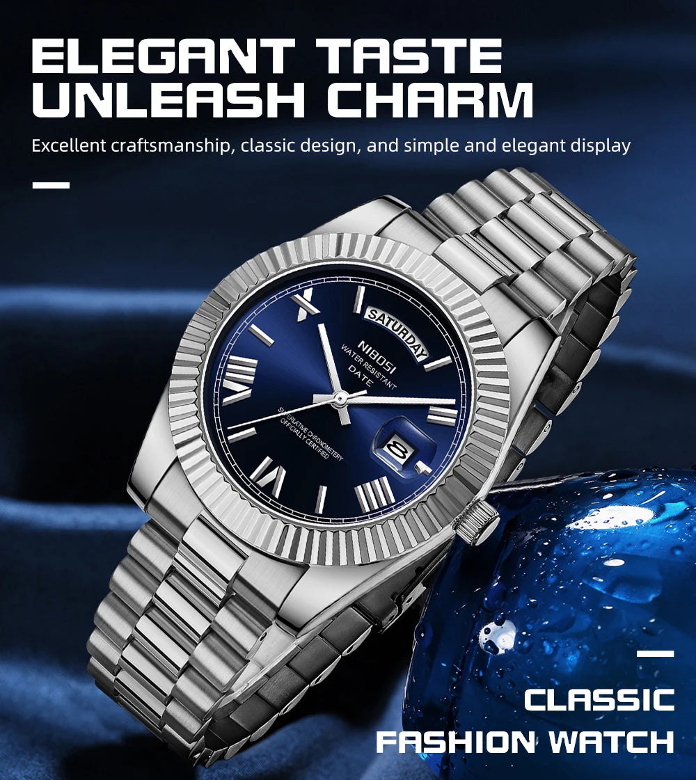 NIBOSI Fashion Watch Men Day Date Miyota Quartz Men Watch Top Brand Luxury Wristwatch Waterproof Steel Male Clocks Reloj Hombre