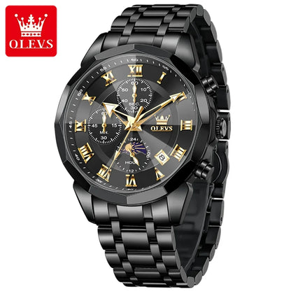 OLEVS 3675 Luxury Calendar Stainless Steel Quartz Mens Wristwatches Chronograph Waterproof Watch for Men Luminous Reloj Hombre