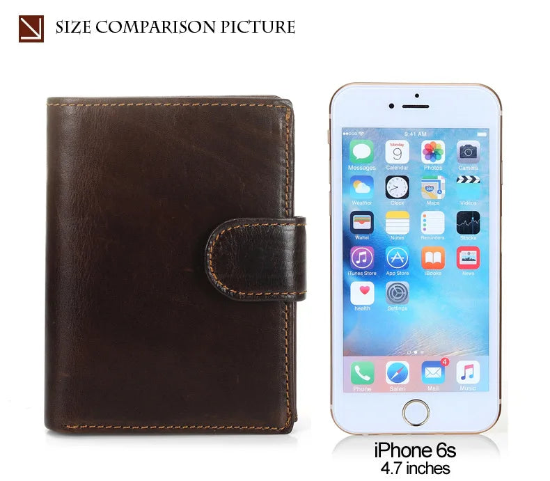 New Men Wallet Cowhide Genuine Leather Wallets Coin Purse Clutch Hasp Open Top Quality Retro Short Wallet Multi Cards Slots
