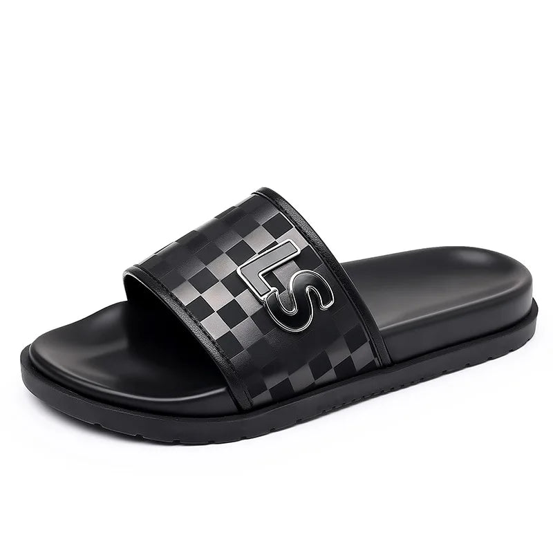 Summer Fashion Casual Flip Flops for Men New Designer Black Cow Leather Slippers Male High Quality Korean Outwear Slides Men