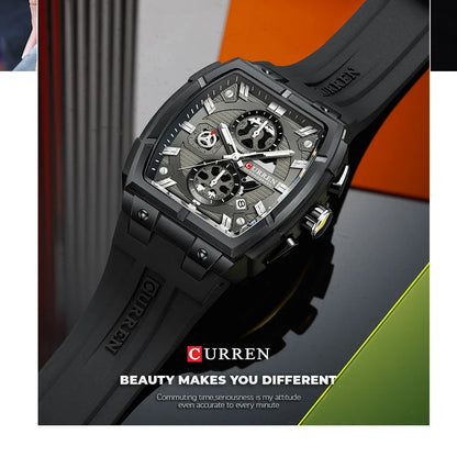CURREN Luxury Vintage Watch for Men Sports Chronograph Quartz Wristwatches with Silicone Strap,Date,Luminous