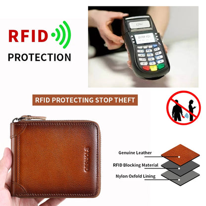 Wallet for men genuine leather zipper wallet, change card bag, all-in-one wallet, trendy short clip for men