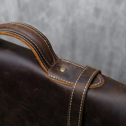 Retro Crazy Horse Leather Commuter Handbag Top Layer Cowhide Old Postman Bag British Style Leather Diagonal Shoulder Bag Male