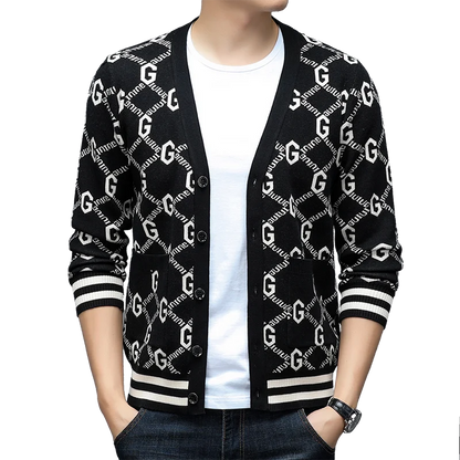 Autumn and Winter New Men's Trendy Brand Fashion Printed Top Long Sleeve Jacket Knitted Sweater for Men