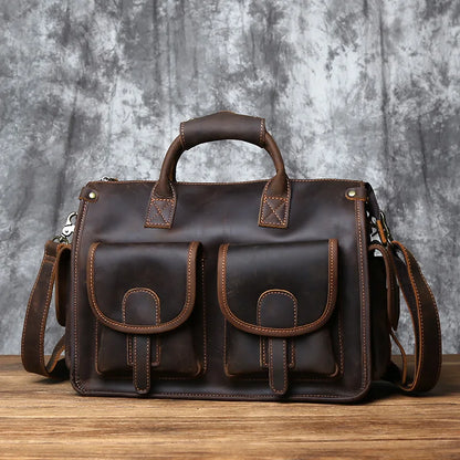 NZPJ Vintage Genuine Leather Men's Briefcase Crazy Horse  Handbag Natural Cowhide Travel Bag Casual Shoulder Crossbody Bag