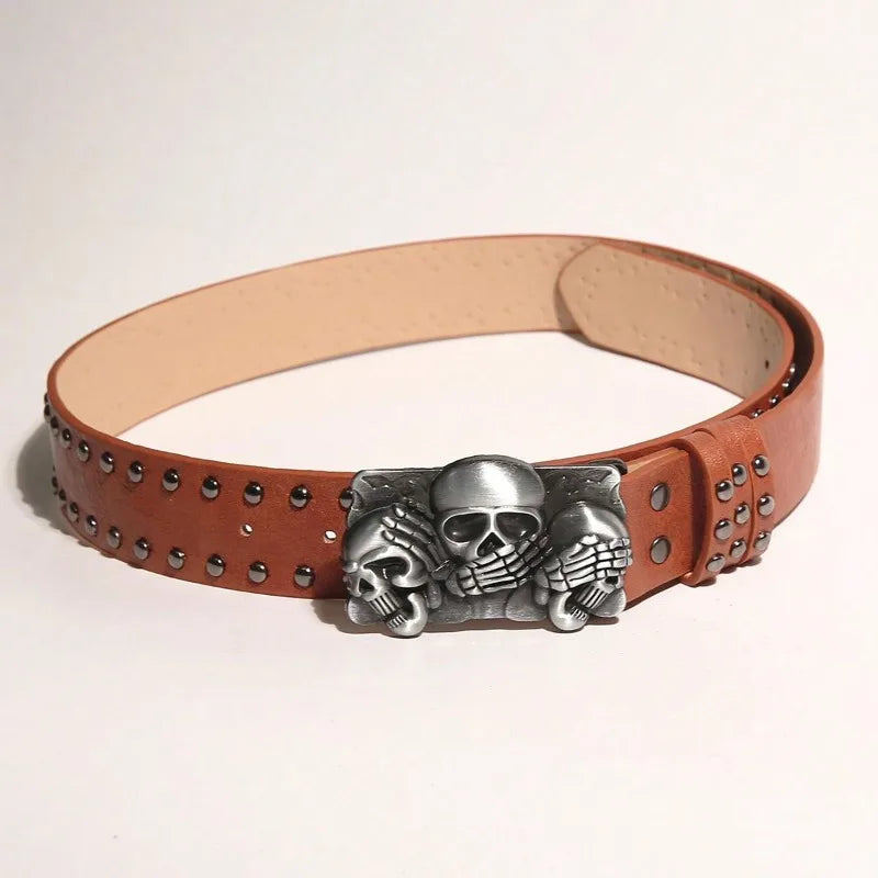 New Belts For Women Snap-Fastener Casual Belt Punk Goth Rivet Black Jeans Unisex Men Belt Paw Skull Buckle Waistband Man
